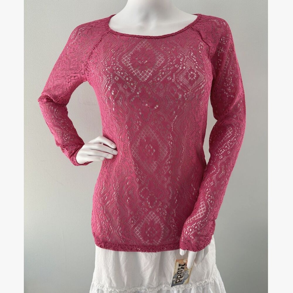 NWT Mudd Vintage Y2k Magenta Pink Lace Long Sleeve Top size M